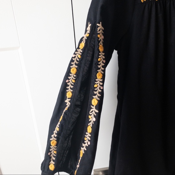 Madewell Black Colorful Floral Embroidered Slit Sleeves Tassel Mini Dress Size M - Picture 6 of 6